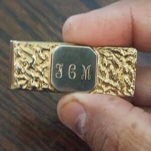 Retro Nugget Style Gold Tone Vintage Money Clip FCM‎ Initials